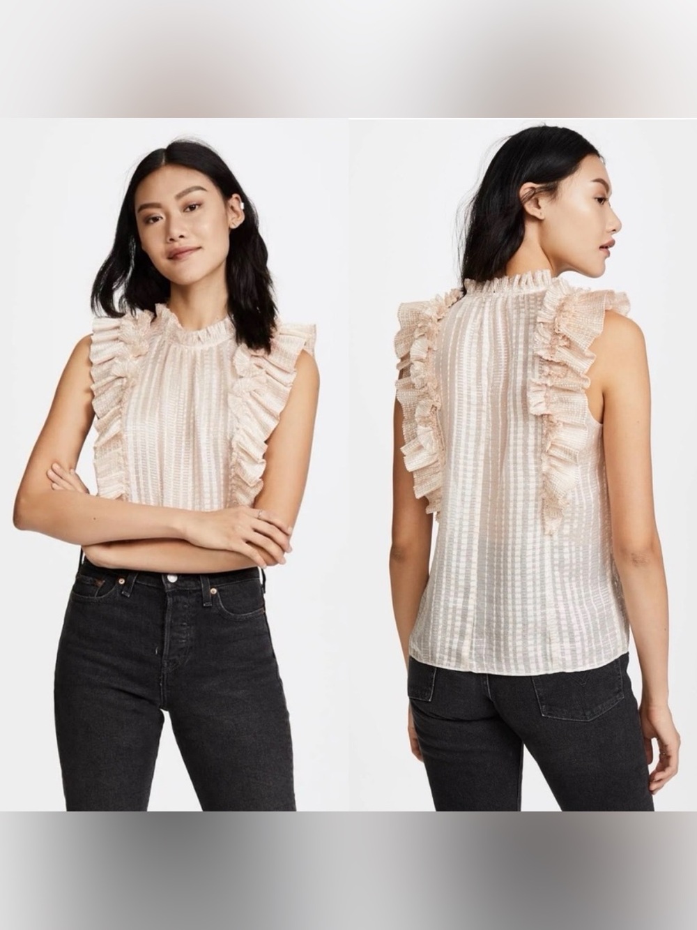 Rebecca Taylor Metallic Plaid Silk Ruffle Top in Blush Pink, Size 2